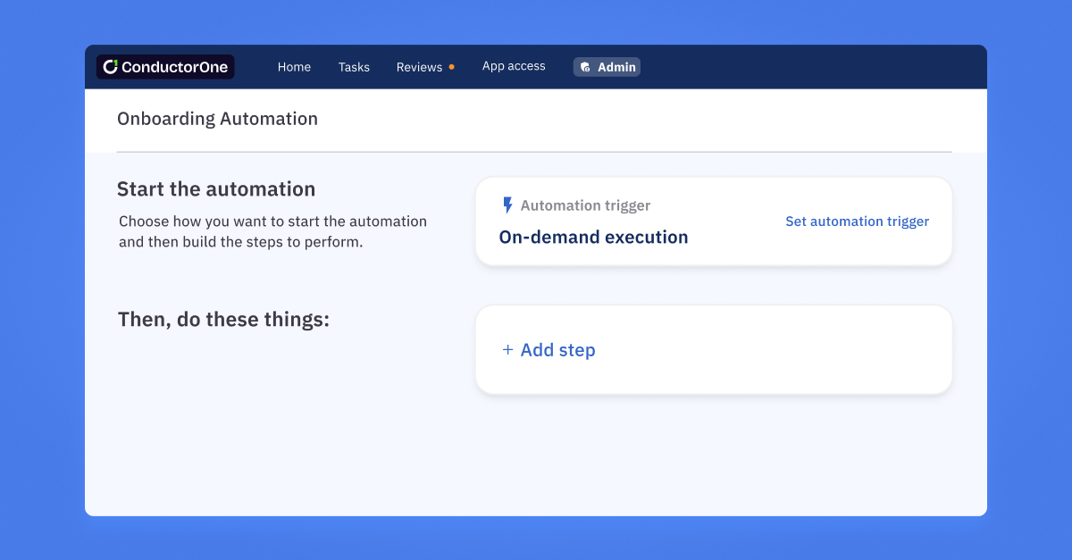Image of the automations workflow builder in the ConductorOne product.