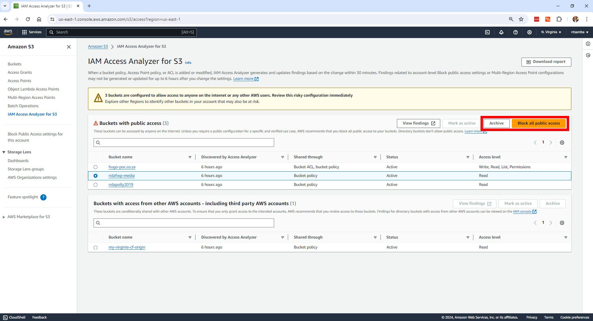 Applying an action to an S3 finding
